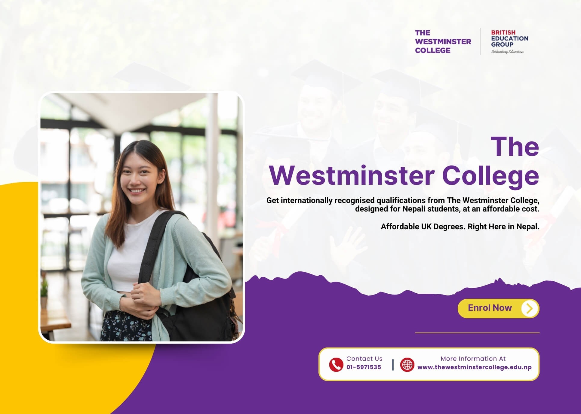 Westminster College showcasing the college's branding and promotional content.