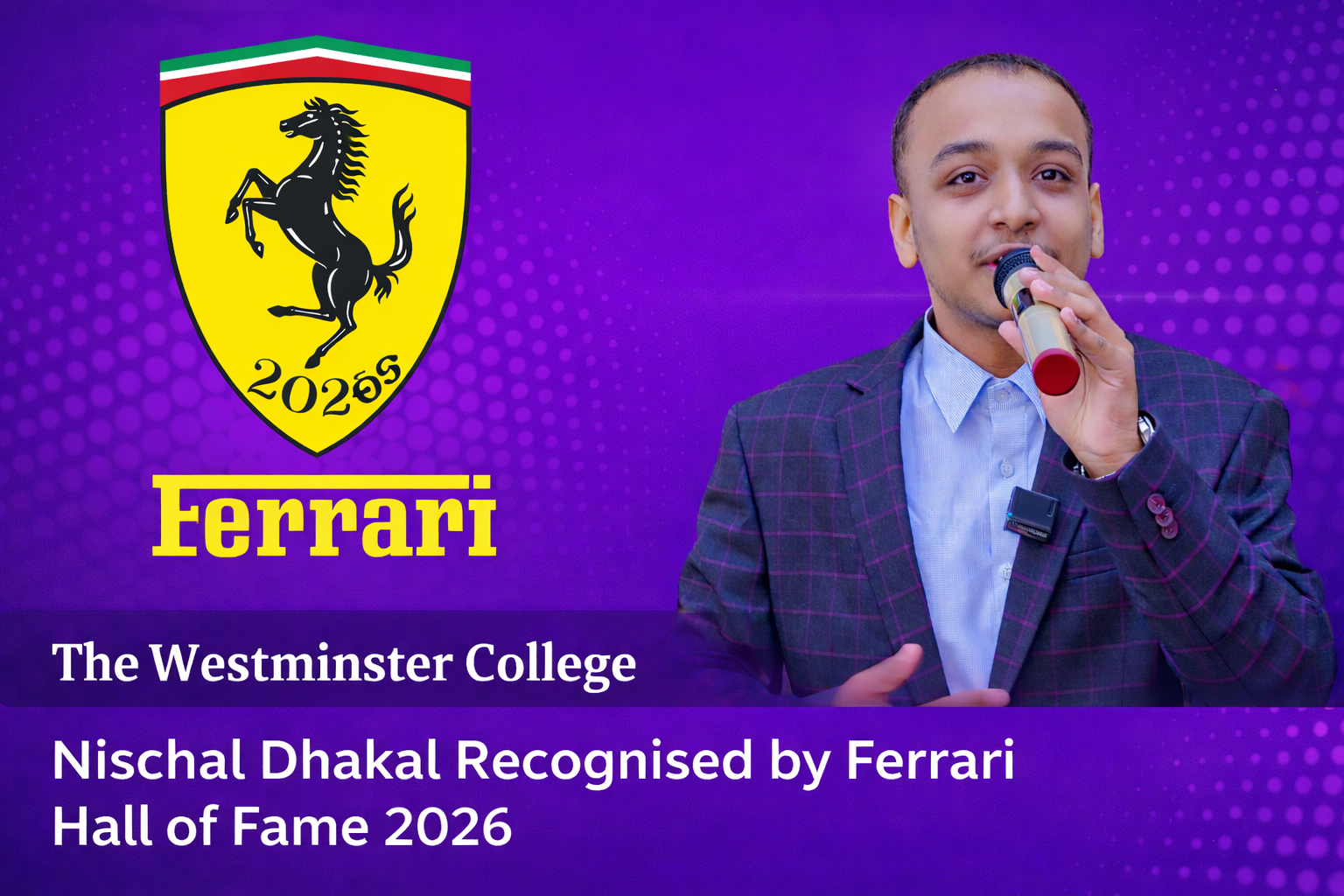 Student of The Westminster College Recognised by Ferrari Hall of Fame 2026 Image