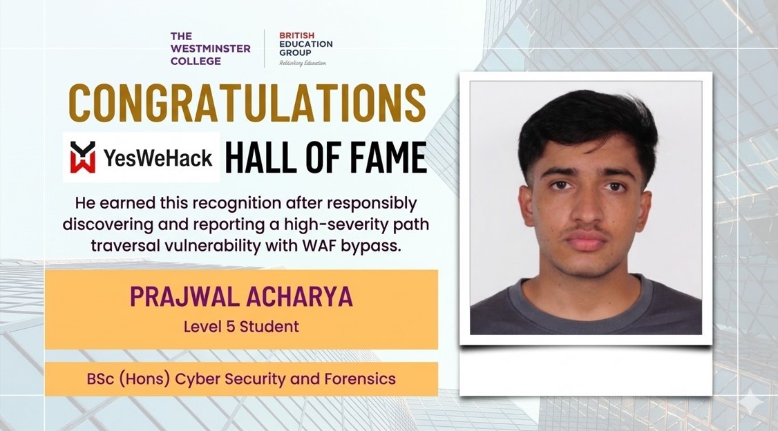 Level 5 Student Prajwal Acharya Listed in Digital Flanders Hall of Fame Image